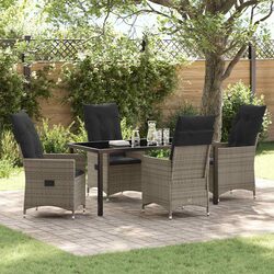 Garden Dining Set 5 Piece Outdoor Patio Furniture Grey Poly Rattan with Cushions