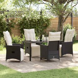 5 Piece Black Poly Rattan Dining Set with Cushions