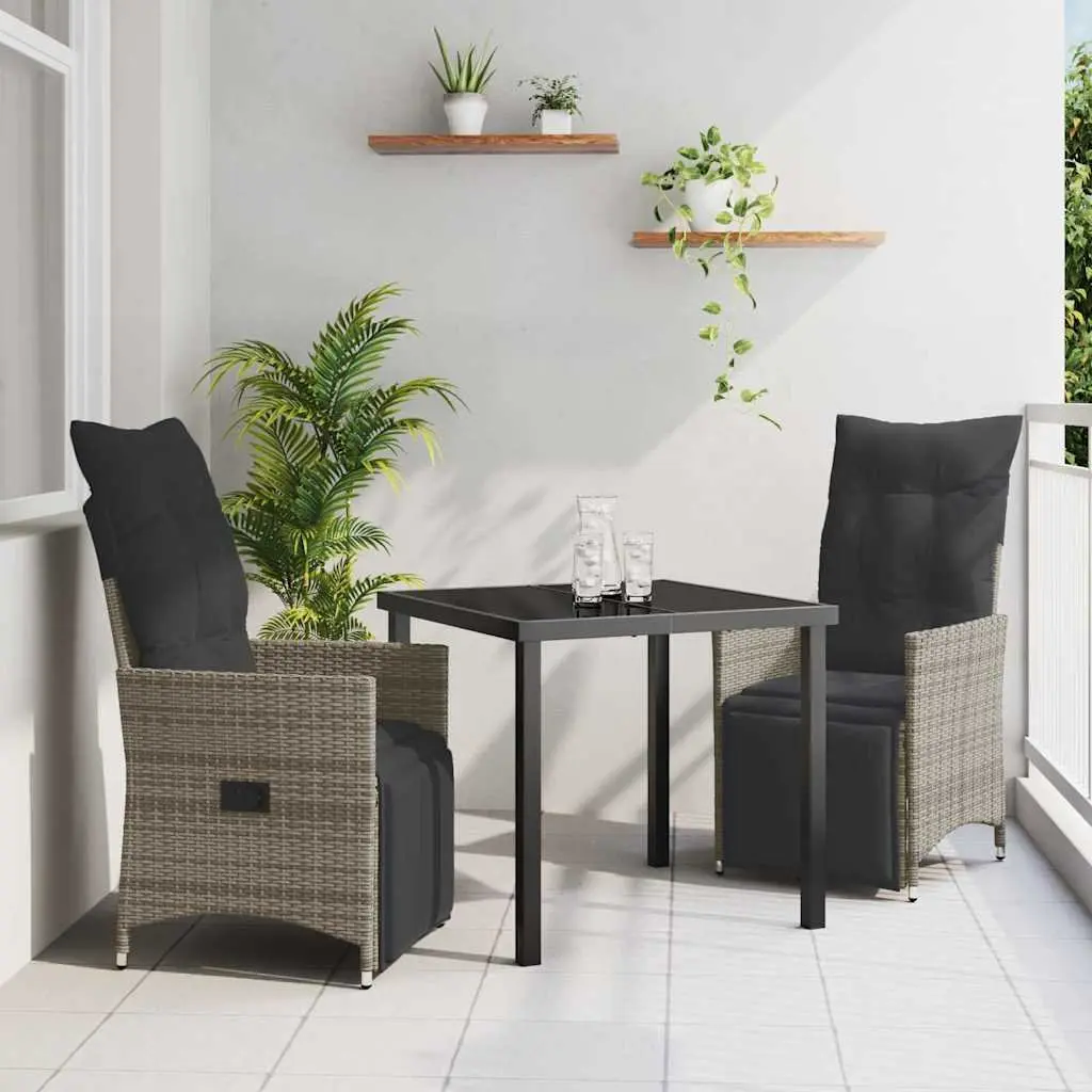 Garden Dining Set Grey 3 Piece Outdoor Furniture Poly Rattan with Cushions