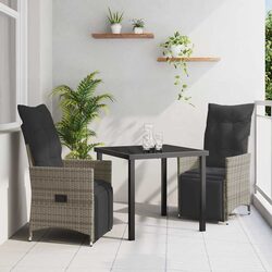 Garden Dining Set 3 Piece Outdoor Furniture Grey Poly Rattan with Cushions