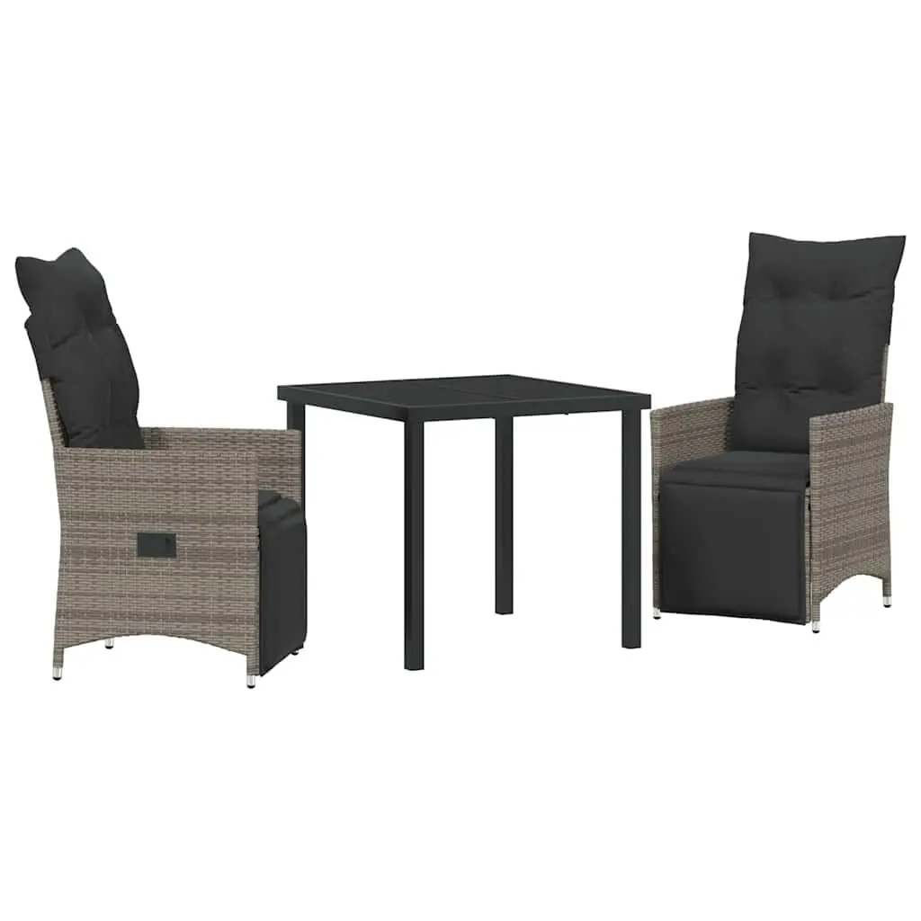 Garden Dining Set Grey 3 Piece Outdoor Furniture Poly Rattan with Cushions