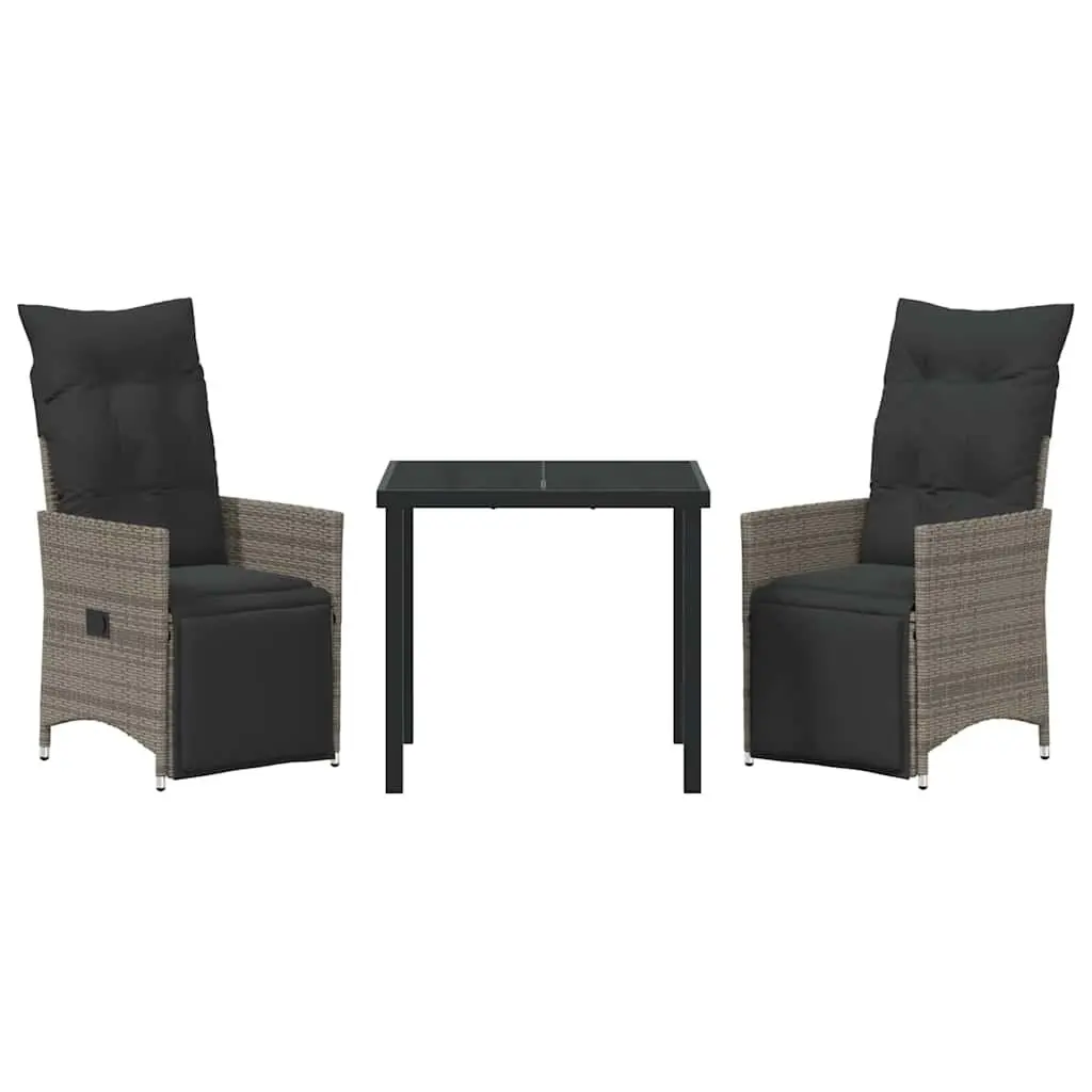 Garden Dining Set Grey 3 Piece Outdoor Furniture Poly Rattan with Cushions