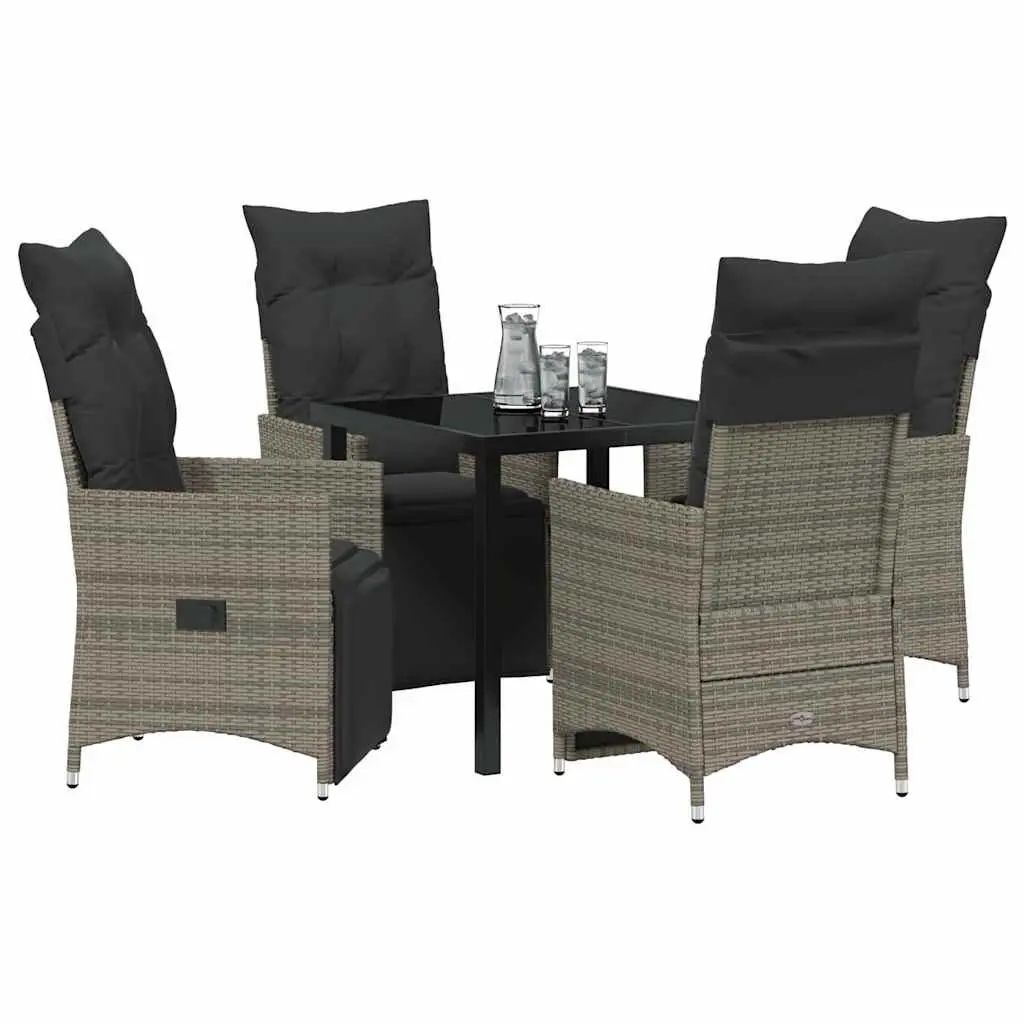 Garden Dining Set Grey 5 Piece Poly Rattan Patio Furniture with Cushions