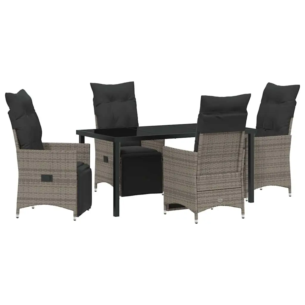 Outdoor Garden Dining Set 5 Piece Grey Poly Rattan Patio Furniture with Cushions
