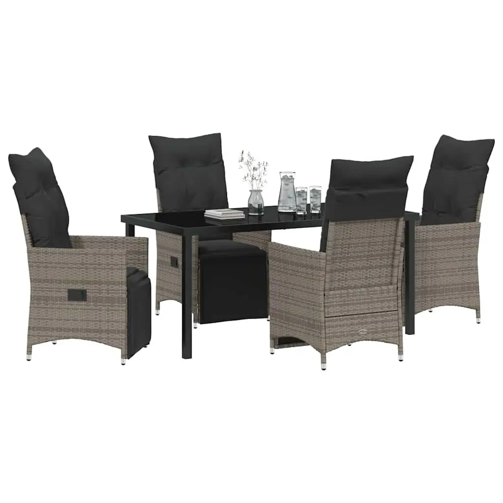 Outdoor Garden Dining Set 5 Piece Grey Poly Rattan Patio Furniture with Cushions
