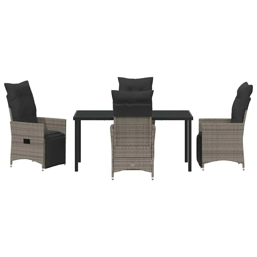 Outdoor Garden Dining Set 5 Piece Grey Poly Rattan Patio Furniture with Cushions