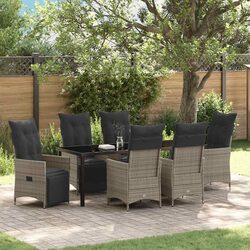 Garden Dining Set 7 Piece Grey Poly Rattan Patio Furniture Outdoor Chairs Table