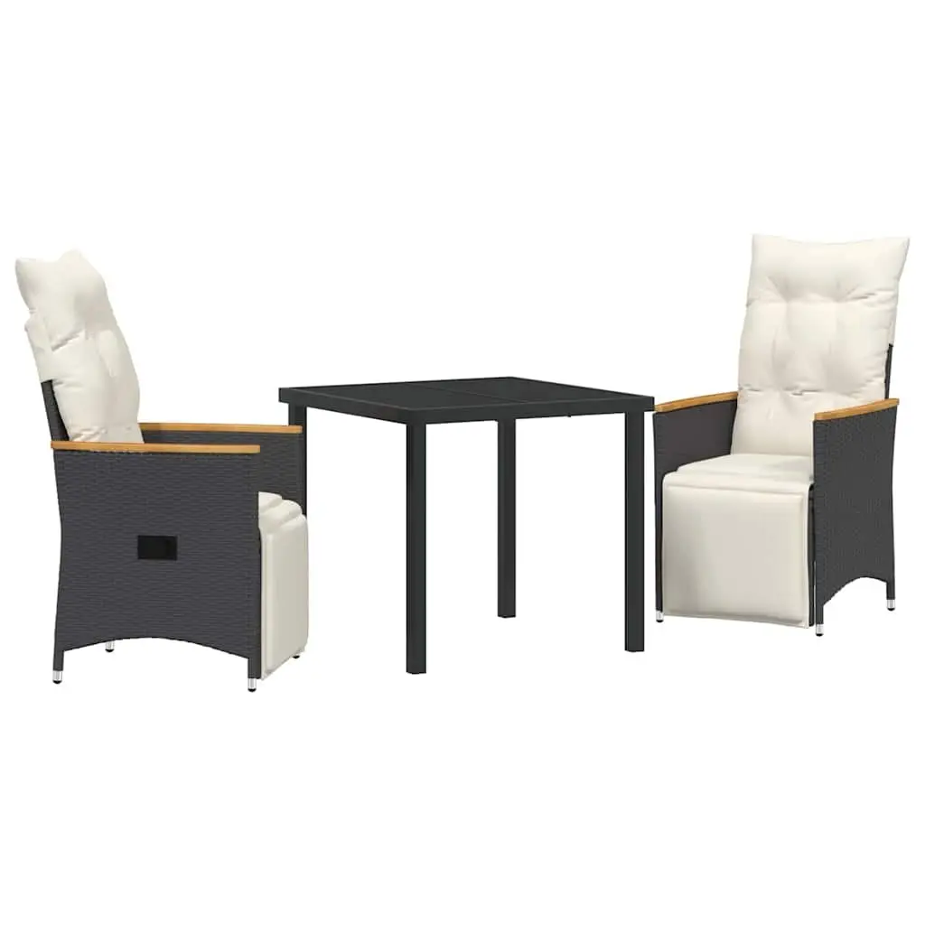 Garden Dining Set 3 Piece Outdoor Furniture Black Poly Rattan with Cushions