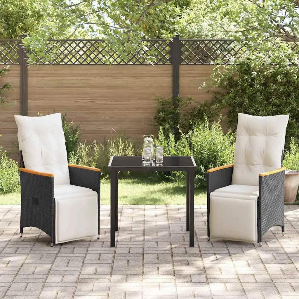 Garden Dining Set 3 Piece Outdoor Furniture Black Poly Rattan with Cushions
