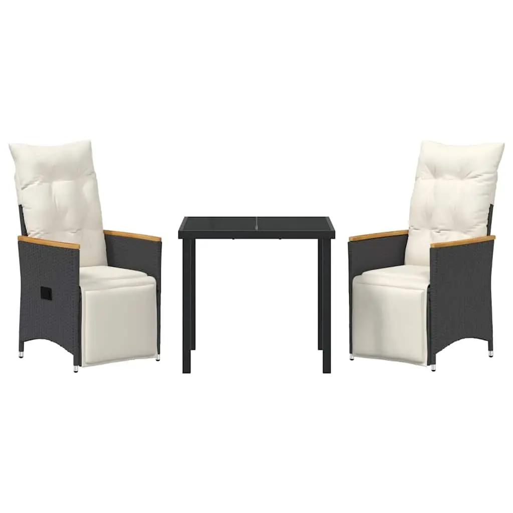 Garden Dining Set 3 Piece Outdoor Furniture Black Poly Rattan with Cushions