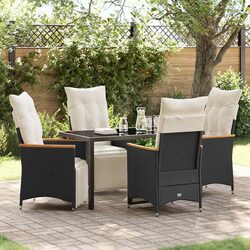 Garden Dining Set 5-Piece Black Outdoor Patio Furniture Rattan Chairs Table