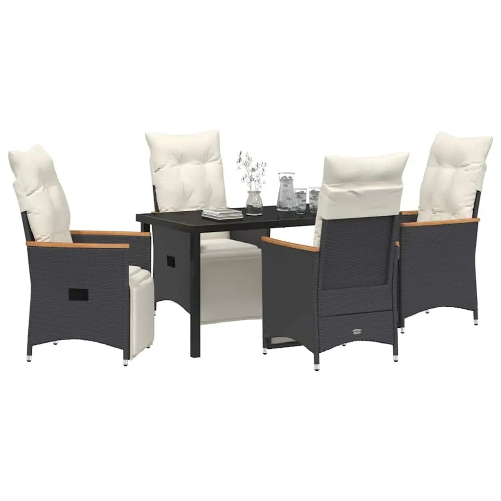 Garden Dining Set 5-Piece Black Outdoor Patio Furniture Rattan Chairs Table