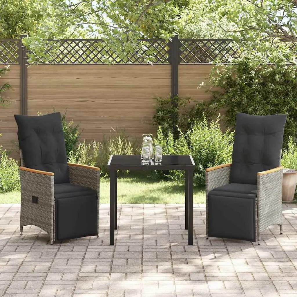 Garden Dining Set Grey 3 Piece Adjustable Backrest Cushioned Seating