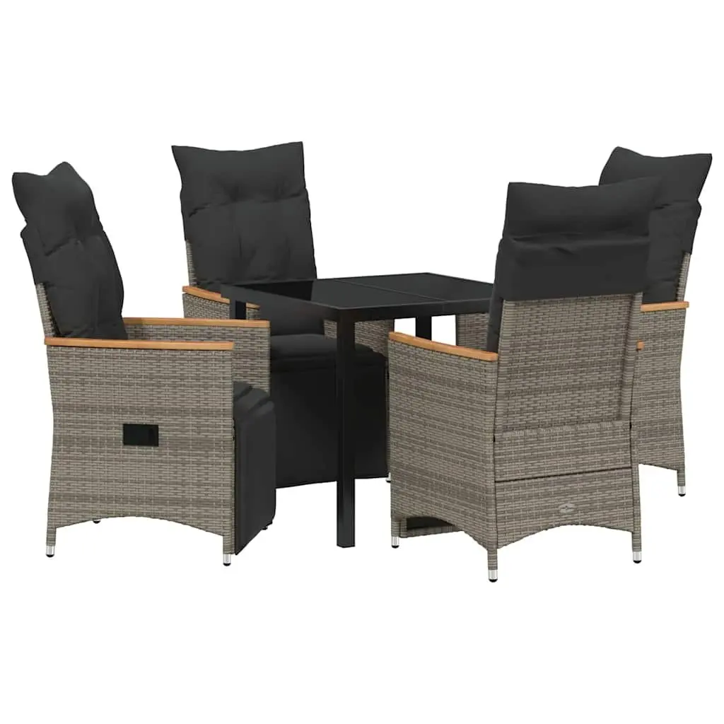 Garden Dining Set 5pcs Grey Poly Rattan Outdoor Furniture with Cushions
