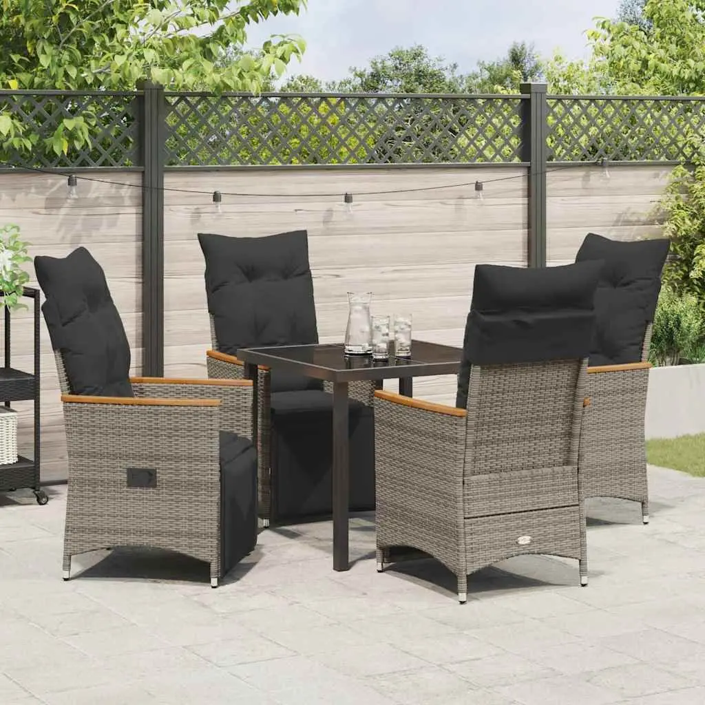 Garden Dining Set 5pcs Grey Poly Rattan Outdoor Furniture with Cushions