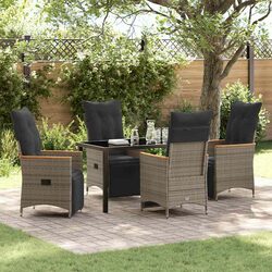 Garden Dining Set 5 Piece Grey Poly Rattan Outdoor Furniture with Cushions