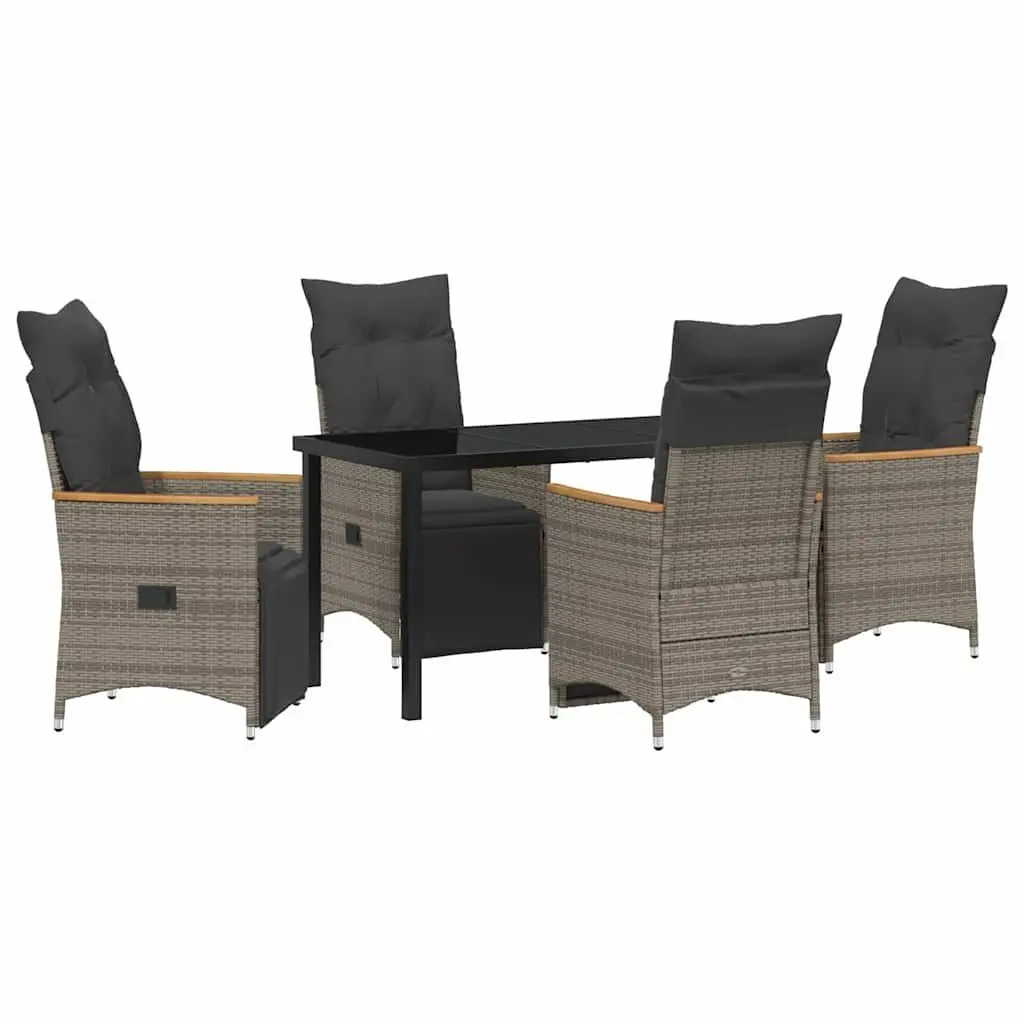 Garden Dining Set Grey 5 Piece Outdoor Furniture with Cushions Adjustable Backrest