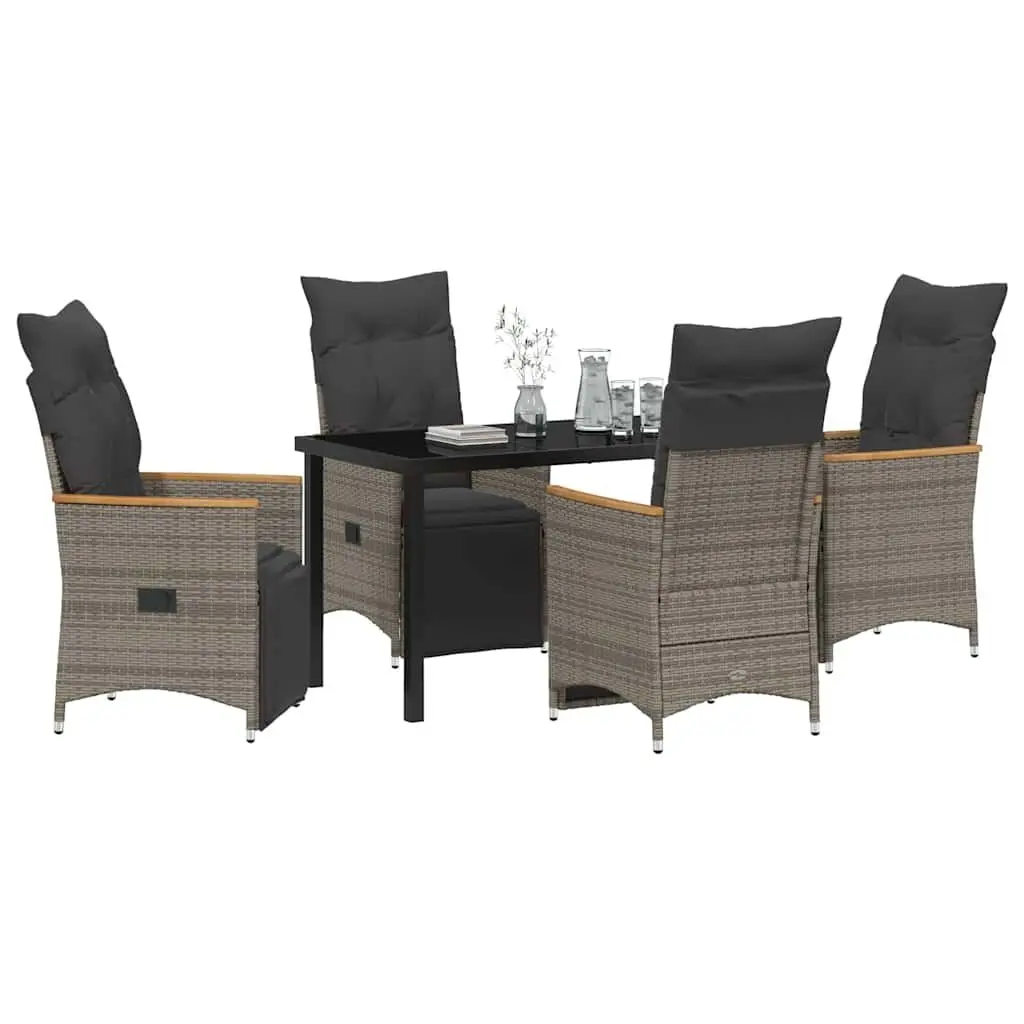 Garden Dining Set Grey 5 Piece Outdoor Furniture with Cushions Adjustable Backrest