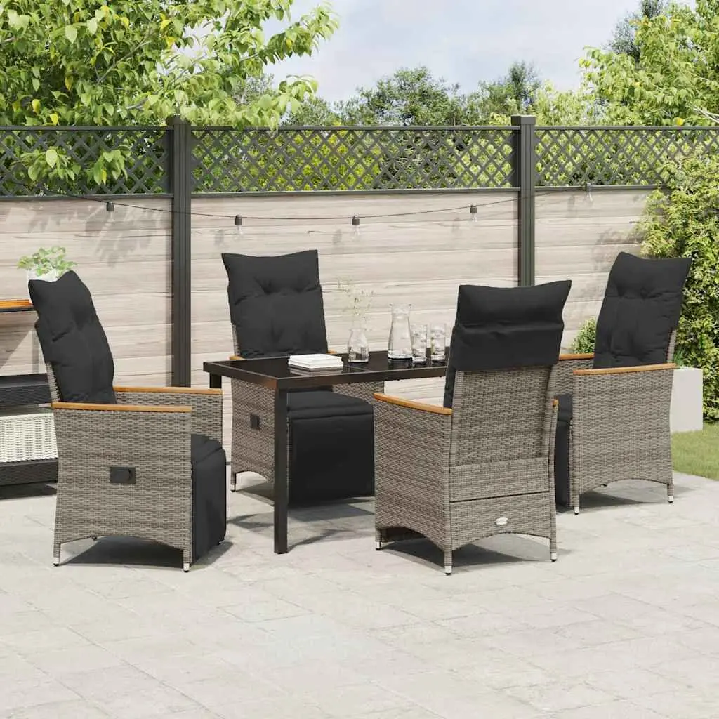 Garden Dining Set Grey 5 Piece Outdoor Furniture with Cushions Adjustable Backrest