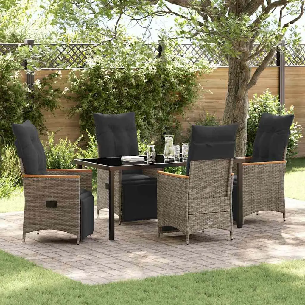Garden Dining Set Grey 5 Pieces Poly Rattan Outdoor Furniture with Cushions