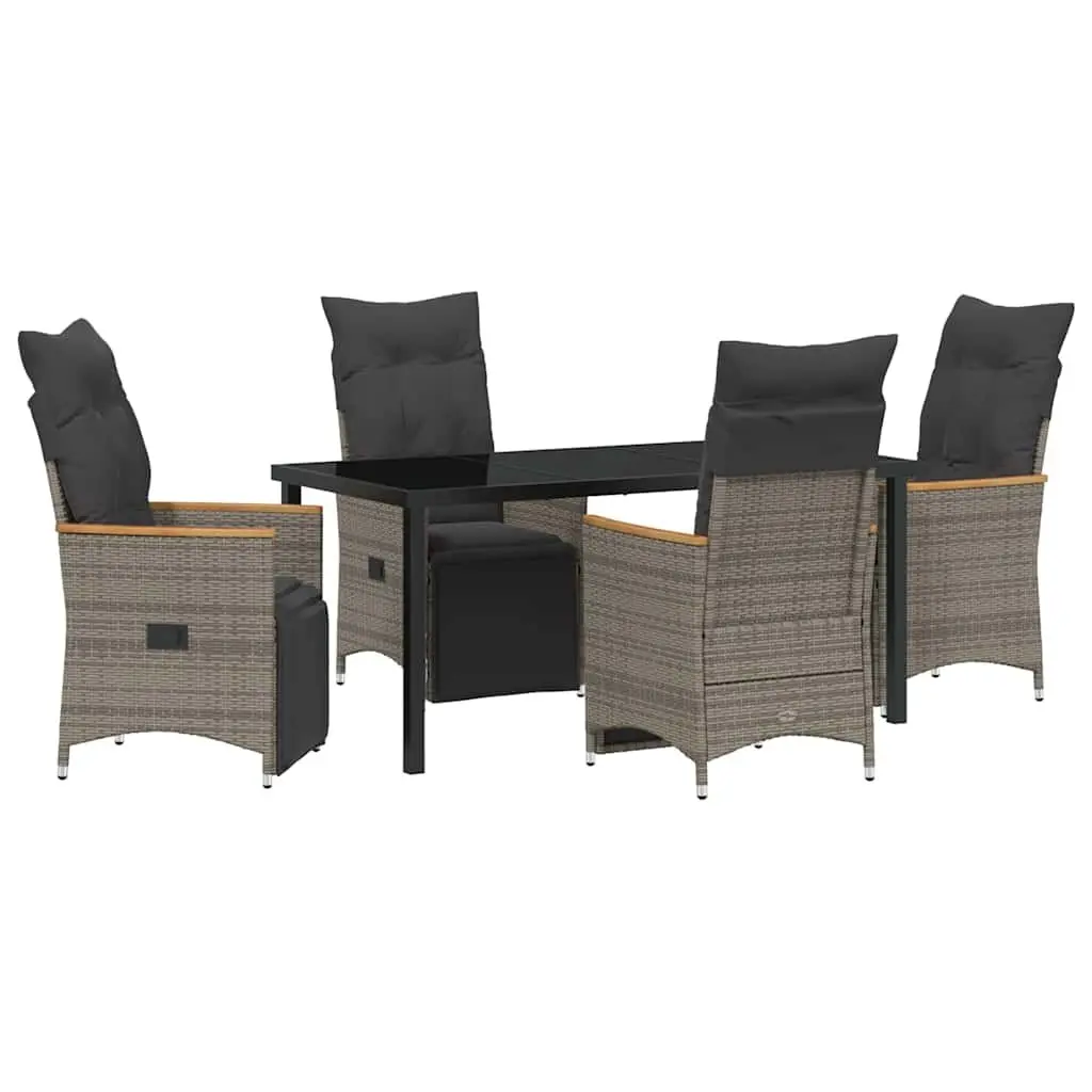 Garden Dining Set Grey 5 Pieces Poly Rattan Outdoor Furniture with Cushions