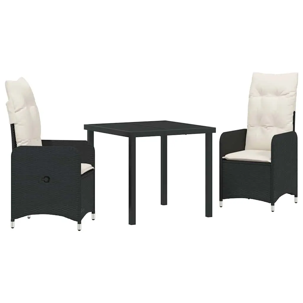 Garden Dining Set 3 Piece Outdoor Furniture Black Rattan Chair Table Patio