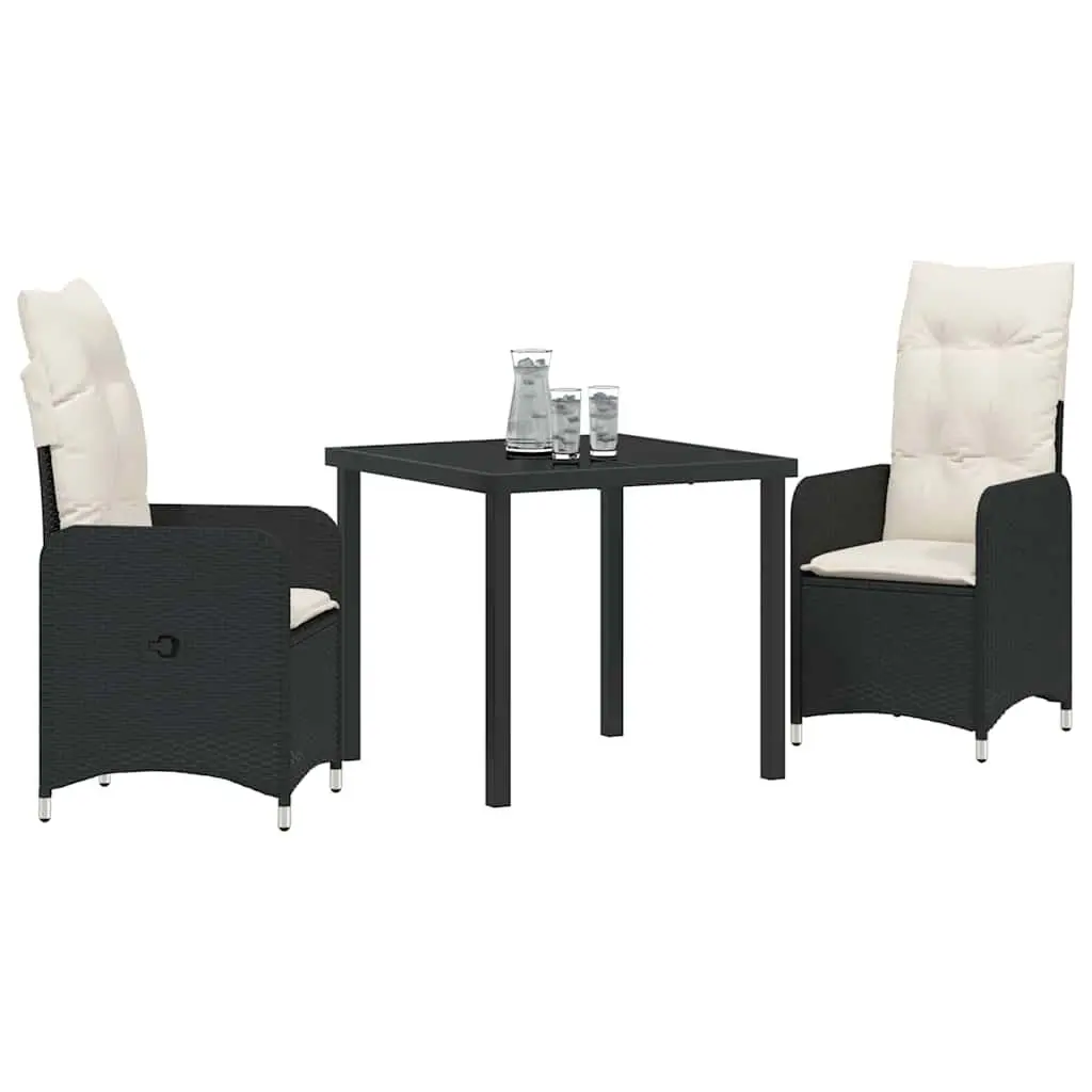 Garden Dining Set 3 Piece Outdoor Furniture Black Rattan Chair Table Patio