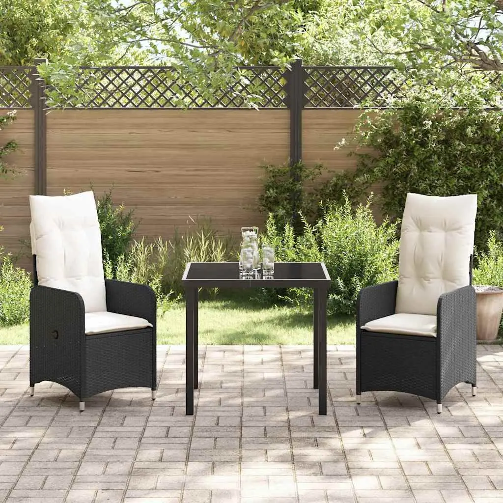 Garden Dining Set 3 Piece Outdoor Furniture Black Rattan Chair Table Patio