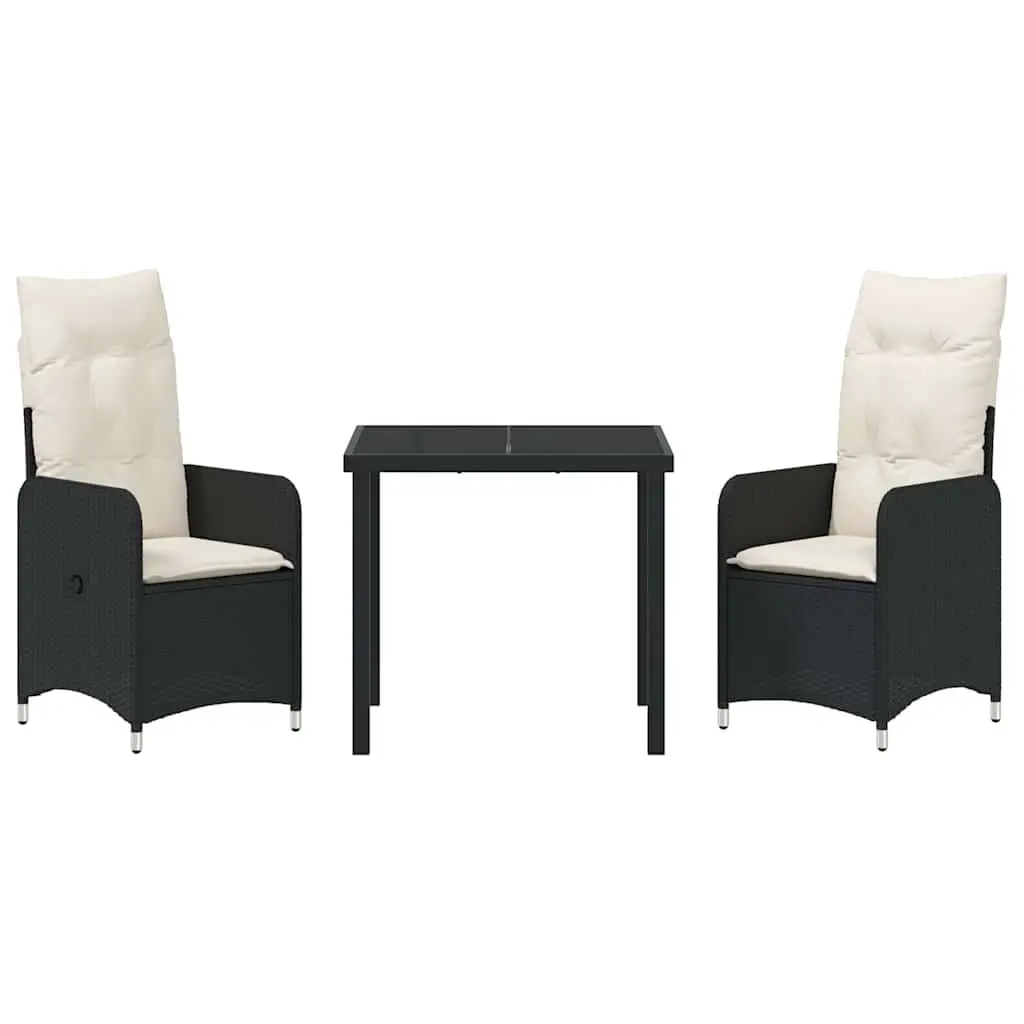 Garden Dining Set 3 Piece Outdoor Furniture Black Rattan Chair Table Patio