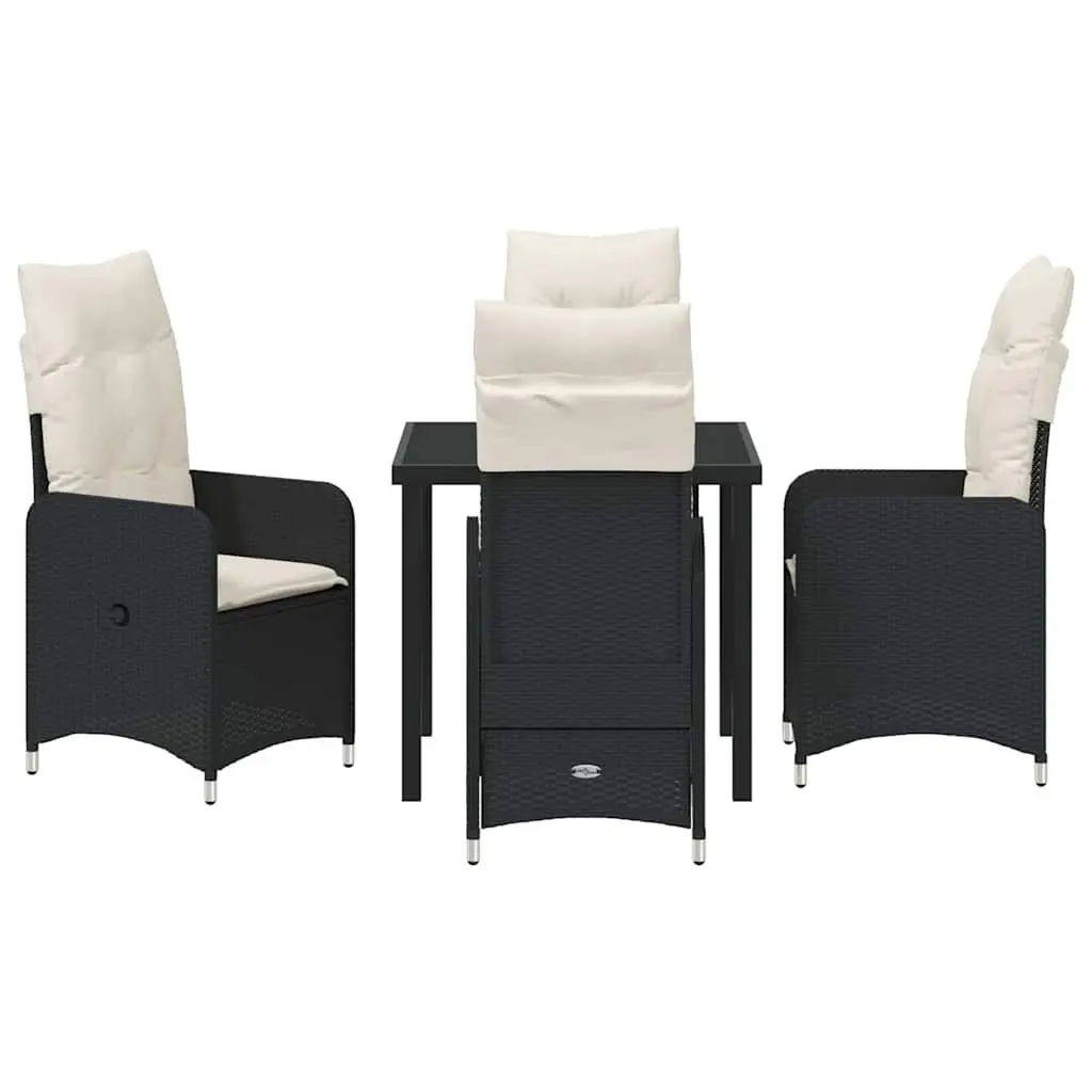 Garden Dining Set Black 5 Piece Outdoor Furniture Tempered Glass Table Cushioned Chairs