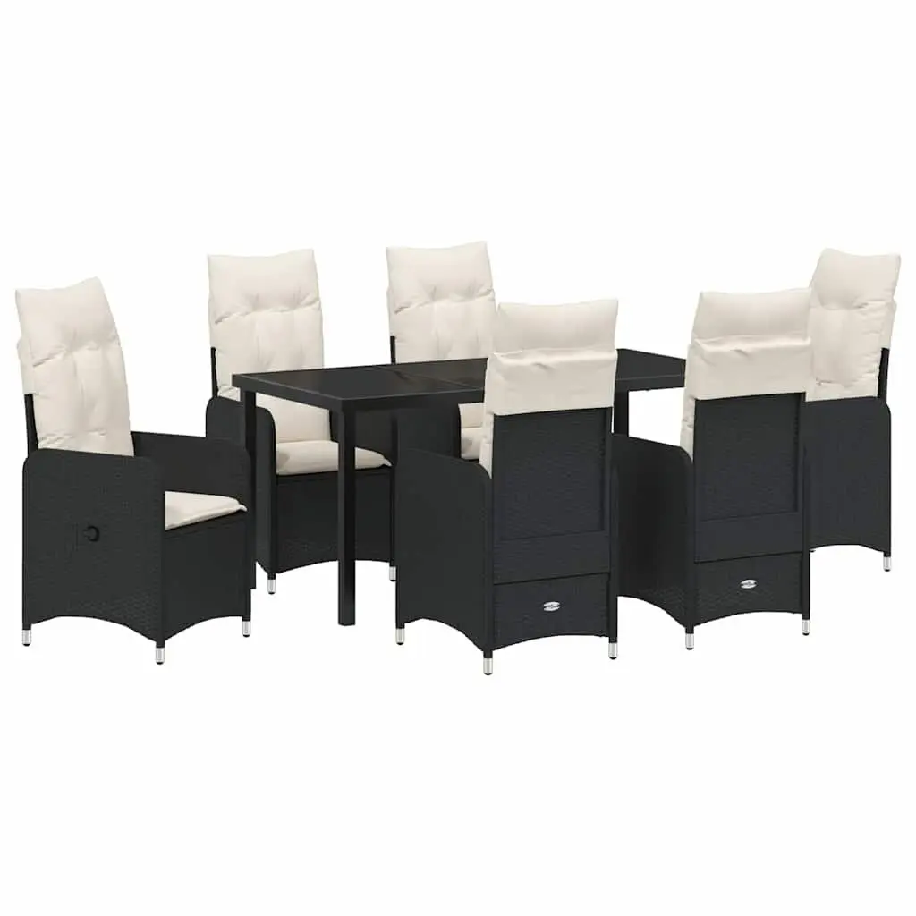 Garden Dining Set Black 7 Piece Outdoor Furniture Table Chairs Rattan