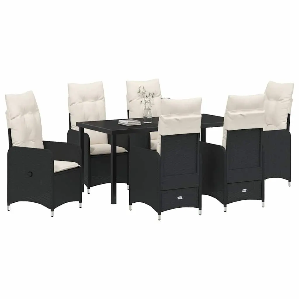 Garden Dining Set Black 7 Piece Outdoor Furniture Table Chairs Rattan