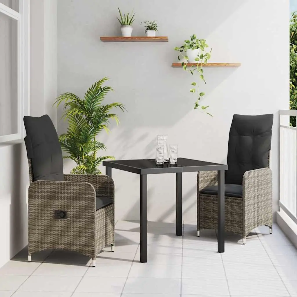 Garden Dining Set 3 Piece Outdoor Furniture Patio Table Chairs Grey Rattan