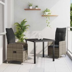 Garden Dining Set 3 Piece Outdoor Furniture Patio Table Chairs Grey Rattan