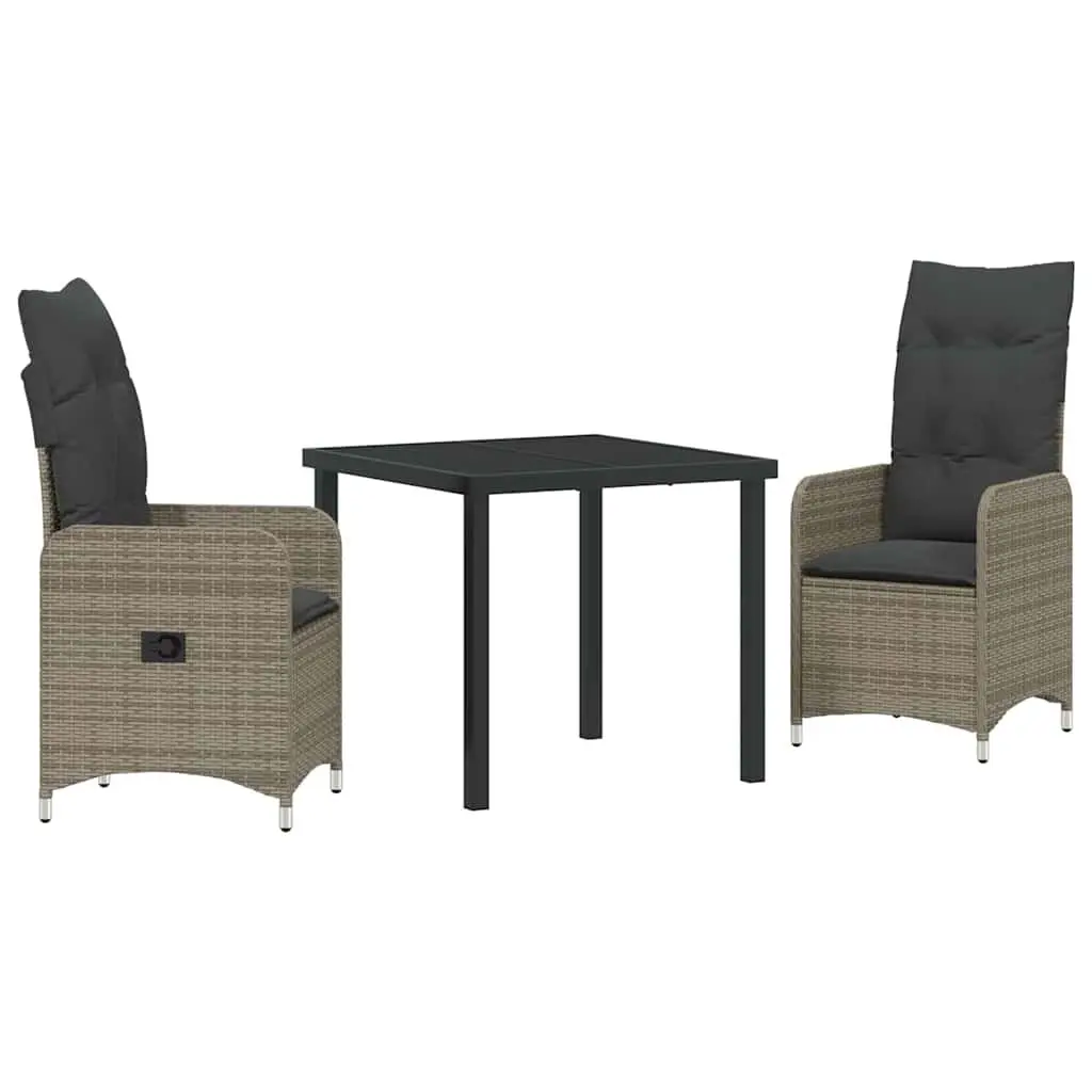 Garden Dining Set 3 Piece Outdoor Furniture Patio Table Chairs Grey Rattan