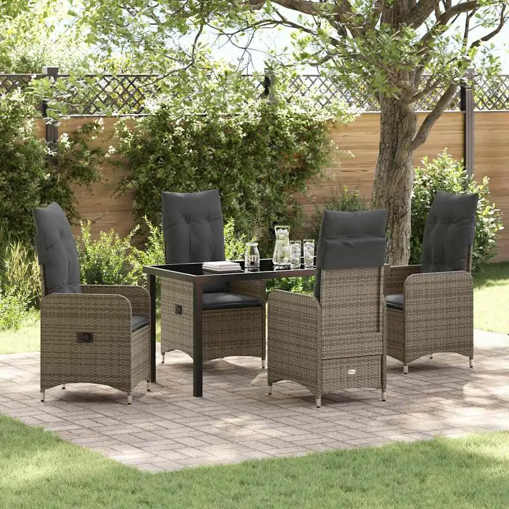 Garden Dining Set Grey 5 Piece Outdoor Furniture Patio Tempered Glass Table