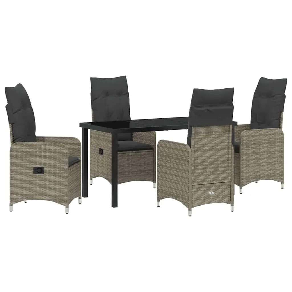 Garden Dining Set Grey 5 Piece Outdoor Furniture Patio Tempered Glass Table