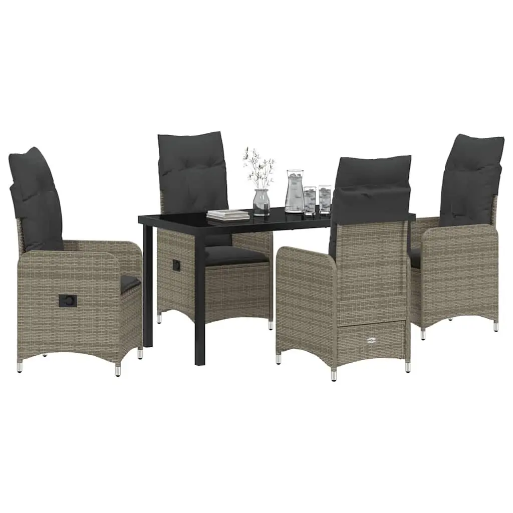 Garden Dining Set Grey 5 Piece Outdoor Furniture Patio Tempered Glass Table