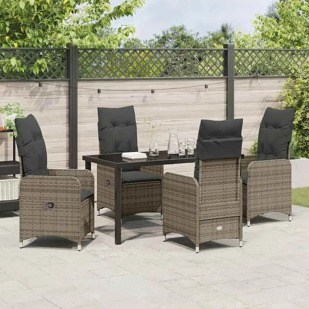 Garden Dining Set Grey 5 Piece Outdoor Furniture Patio Tempered Glass Table