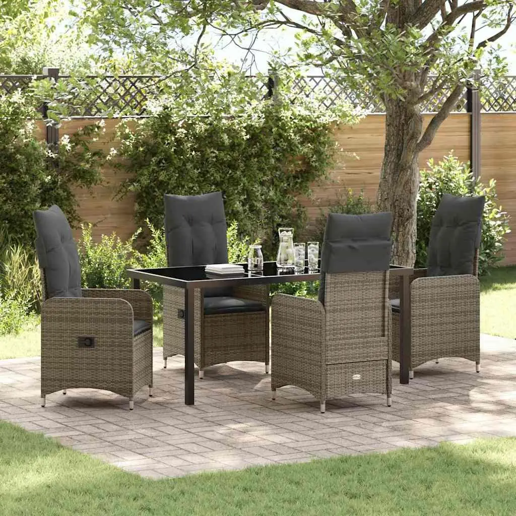Outdoor Dining Set Grey 5 Piece Poly Rattan Cushioned Patio Furniture
