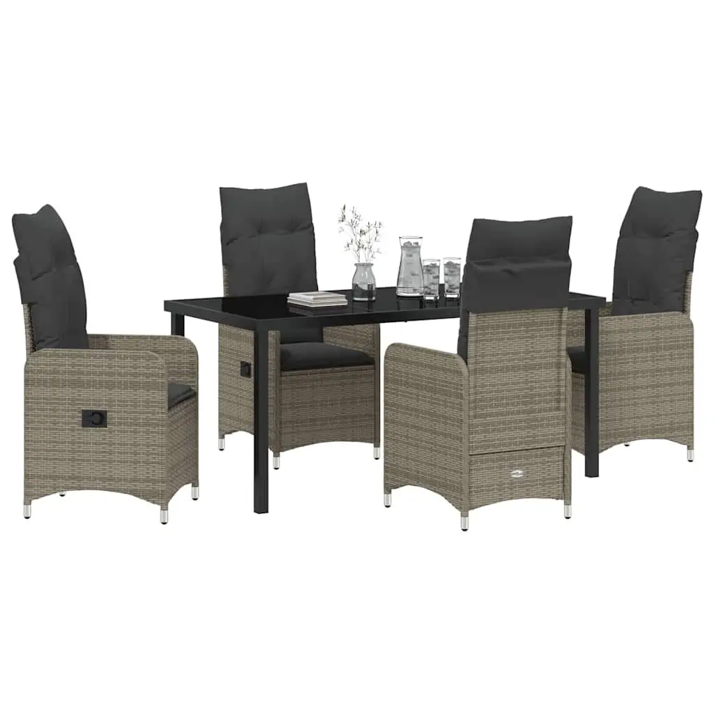 Outdoor Dining Set Grey 5 Piece Poly Rattan Cushioned Patio Furniture