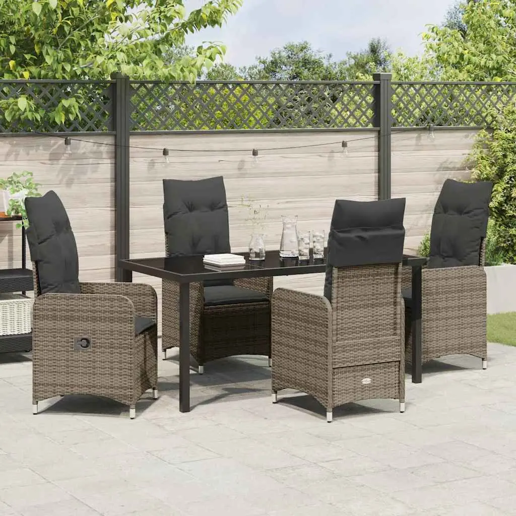 Outdoor Dining Set Grey 5 Piece Poly Rattan Cushioned Patio Furniture