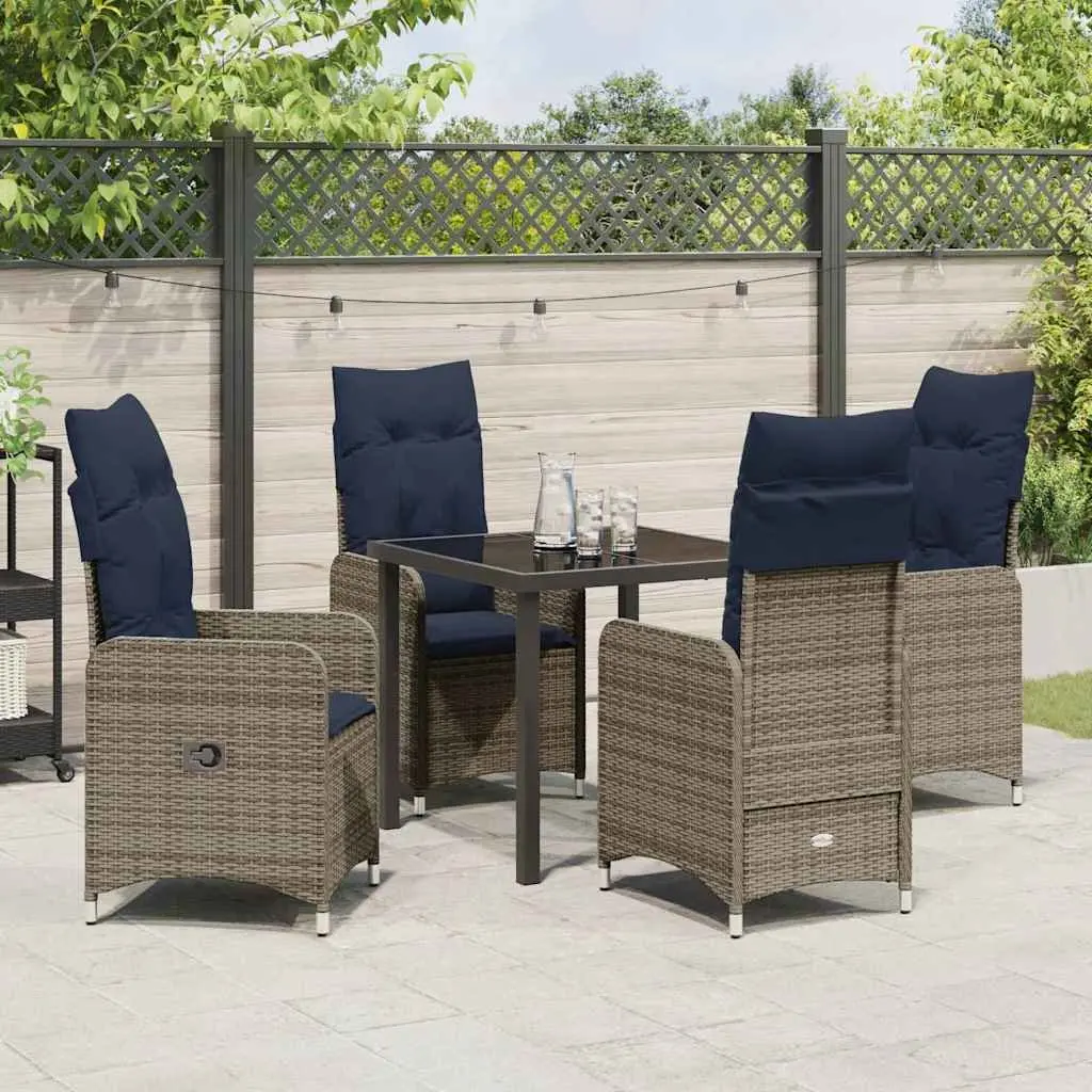 Garden Dining Set Black 5 Piece Outdoor Furniture Poly Rattan Table Chairs Adjustable Backrest