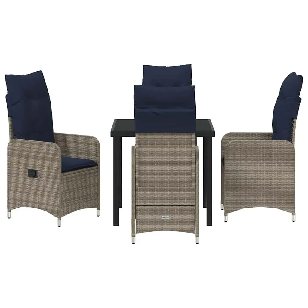 Garden Dining Set Black 5 Piece Outdoor Furniture Poly Rattan Table Chairs Adjustable Backrest