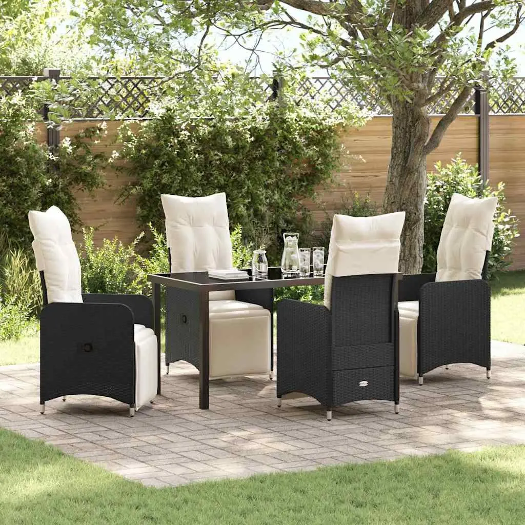 Outdoor Garden Dining Set 5 Piece Black Rattan Furniture Patio Table Chairs