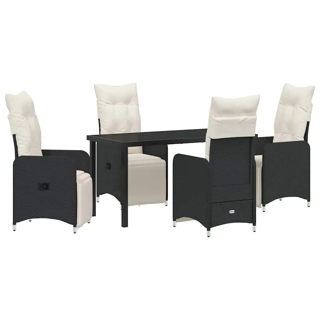 Outdoor Garden Dining Set 5 Piece Black Rattan Furniture Patio Table Chairs
