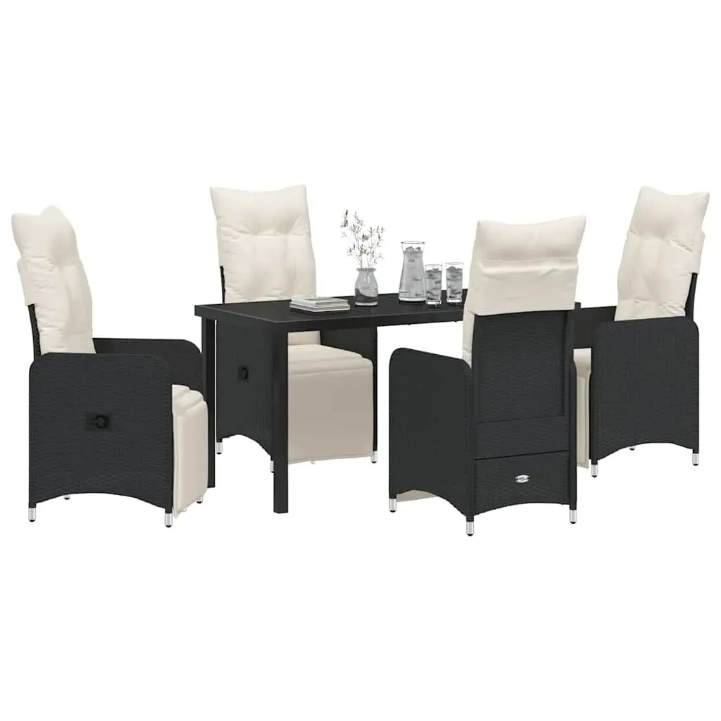 Outdoor Garden Dining Set 5 Piece Black Rattan Furniture Patio Table Chairs