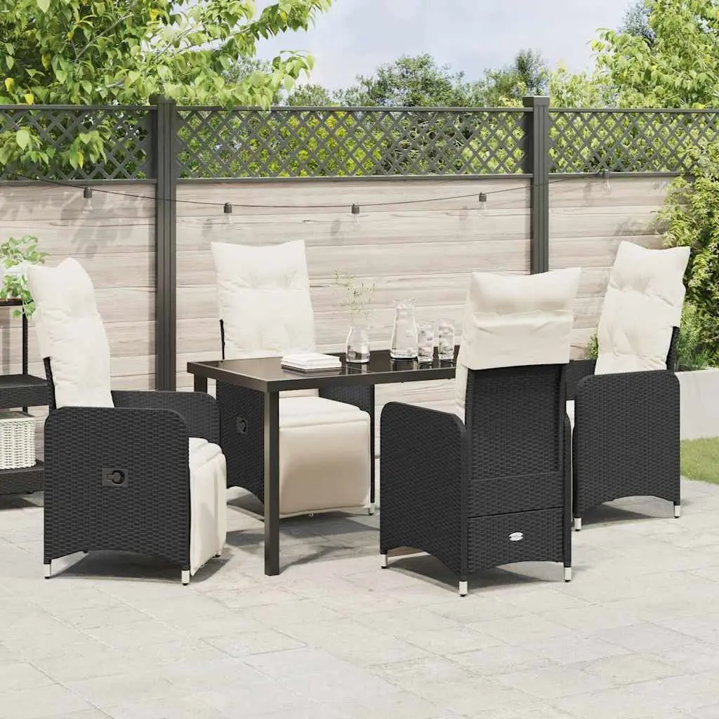 Outdoor Garden Dining Set 5 Piece Black Rattan Furniture Patio Table Chairs