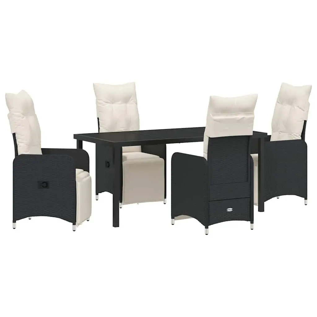 Outdoor Garden Dining Set 5 Piece Black Poly Rattan Patio Table Chairs Furniture