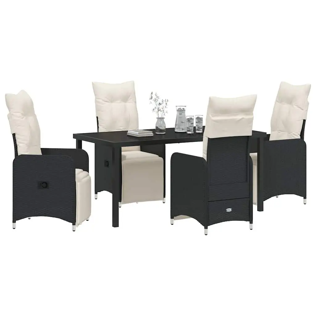 Outdoor Garden Dining Set 5 Piece Black Poly Rattan Patio Table Chairs Furniture